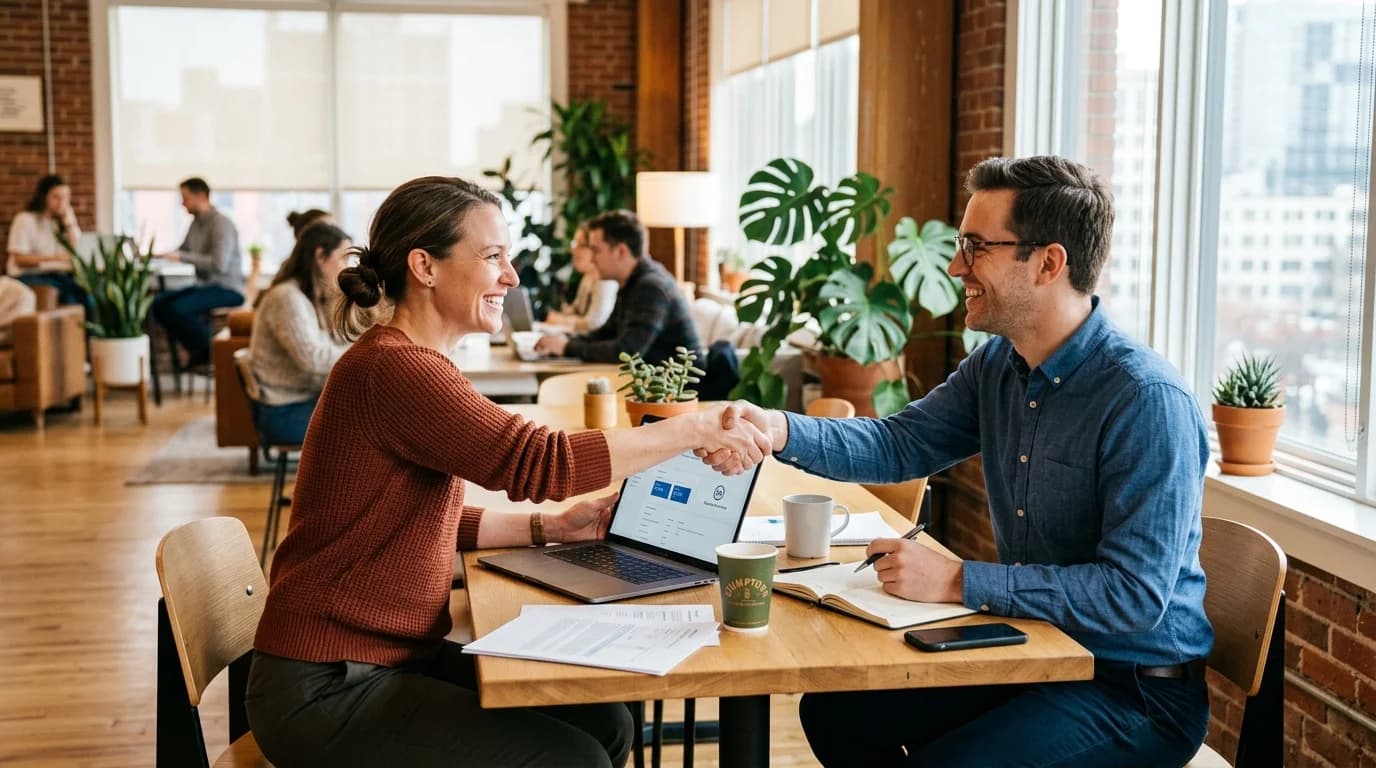 Small business owner partnering with an executive assistant over a laptop