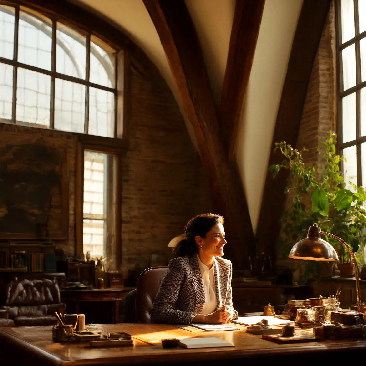Business owner working confidently at her desk